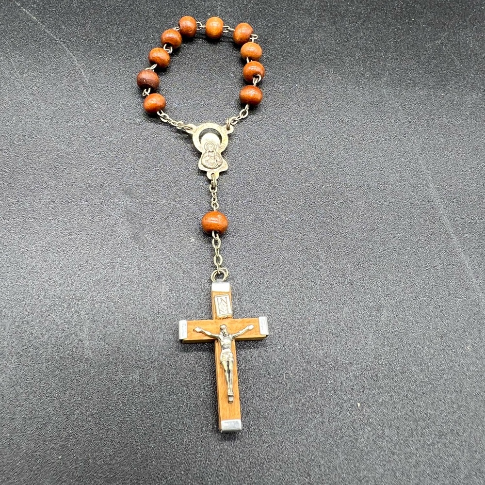 Handmade Miraculous Medal Wrist Rosary Bracelet Holy Land Wooded Beads
